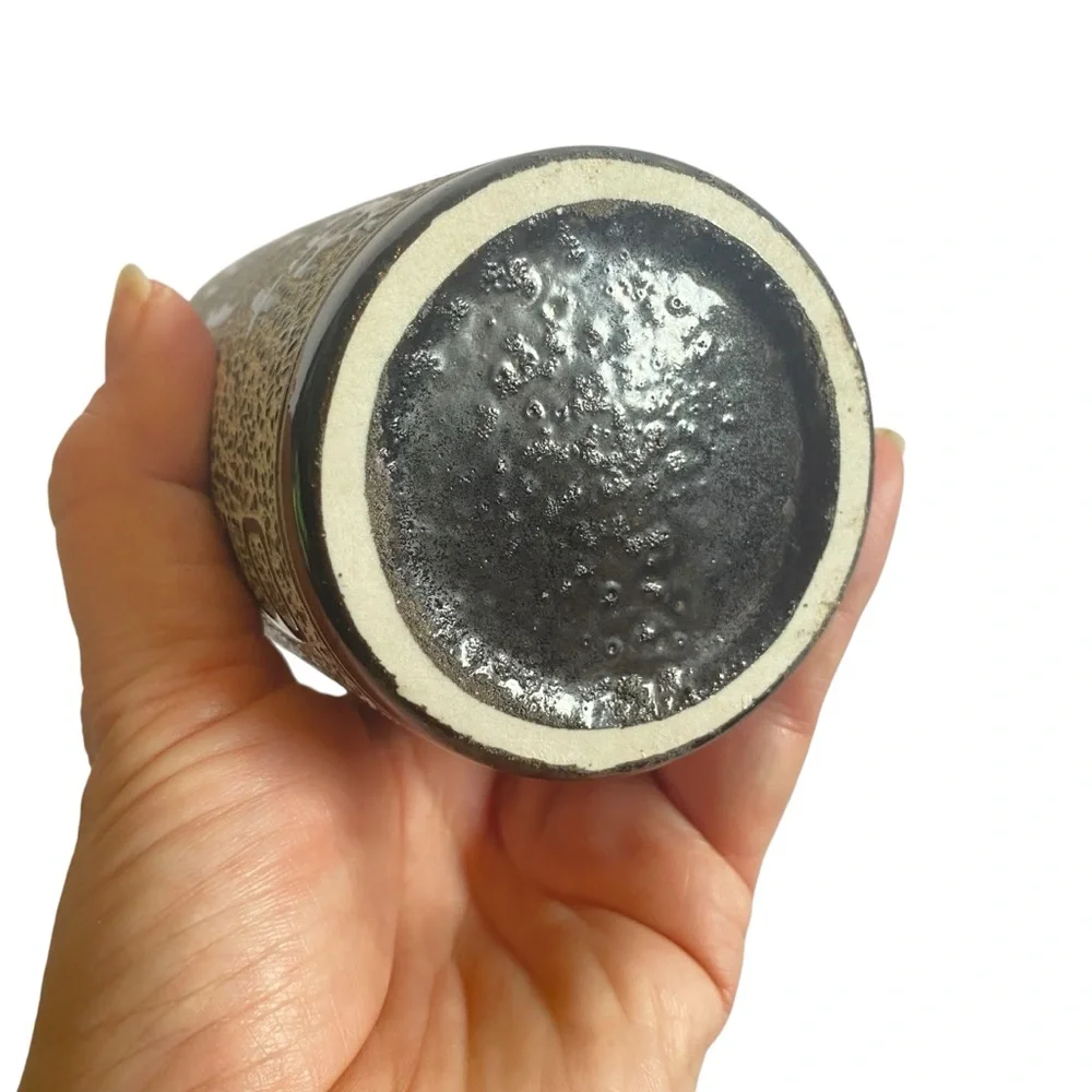 Vintage Midcentury Black and White Artistic Vase Japan Sgrafitto